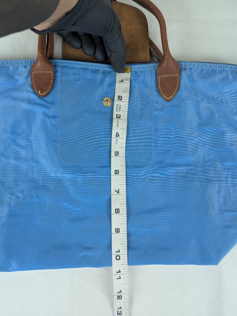 Pre-Owned Longchamp Le Pliage Blue Tote Bag Nylon Leather Trim - Authentic - Picture 15 of 16
